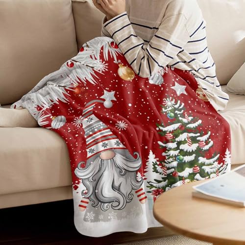 Christmas Gnome Throw Blankets, Winter Merry Christmas Tree Balls Soft Fleece Blanket Decorative for Home Sofa Couch Chair Living Bedroom,40x50 Inches, Red - color: Christmas-lxm13071, size: 40x50 Inch