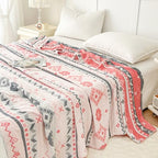 MEJU Boho Indian Pink Gray Stripes Checks Muslin All Season Reversible Blanket for Bed Sofa Couch 100% Combed Cotton Soft Warm Bedspread Throw Blanket Bed Coverlet Full Queen 80 in x 90 in - color: Boho Pink, size: F/Q 80 in x 90 in