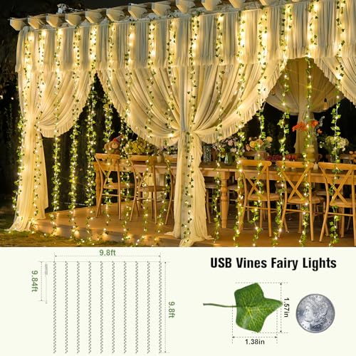 JMEXSUSS Vines Lights for Bedroom, 9.8ft x 9.8ft with Remote, 300 LED Fairy Lights with Vines, Artificial Ivy Curtain Light for Wall Dorm Wedding Indoor Decor - color: Ivy, size: 9.8x9.8ft - 300 LED