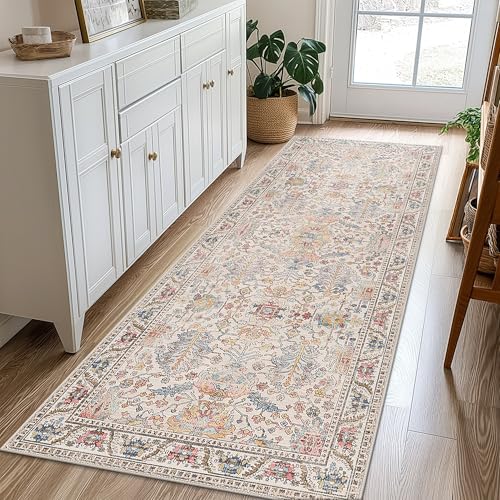 Bavni Runner Rug, Machine Washable Rugs for Bedroom 2x5, Non Slip Boho Rugs with Rubber Backing, Ultra-Thin Folable Rug Runner for Hallways Bathroom, Retro Multi - color: Retro Multi, size: 2' x 5' (Rectangular)