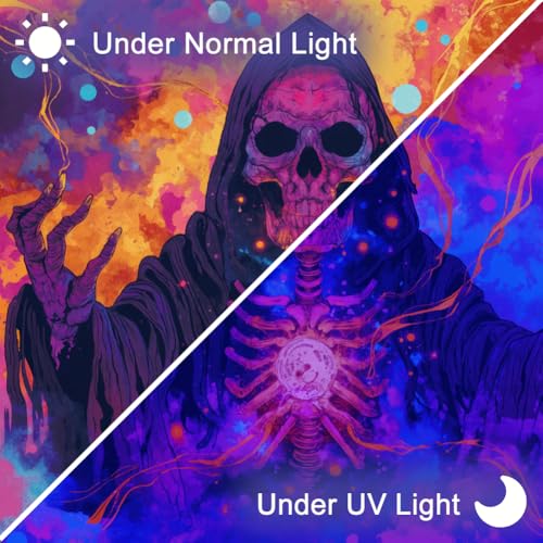 CRAFTYMELODY Reaper Blacklight Tapestry Glow in the Dark Tapestry UV Reactive Neon Reaper Skull Forest Wall Hanging 59×51 Inch with Hook Self Adhesive Sticker Clip for Bedroom Home Wall Decoration - color: Skull