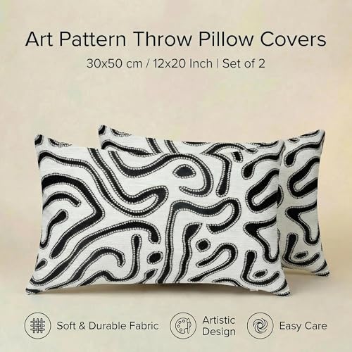 Mantle & Mason Lumbar Pillow Covers 12x20 Set of 2, Chenille Modern Abstract Throw Pillow Covers, White Luxury Textured Decorative Pillow Cover for Couch Sofa Bed Office - color: Artflow Black White, size: 20" x 12" (Pack of 2)