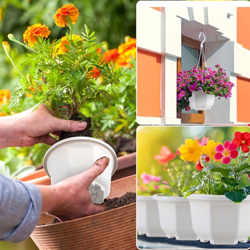 Roshtia 24 Pcs Hanging Plastic Planter Pot with Hook Flower Pots Baskets Hanging Nursery Planter Holder for Outdoor Indoor Plant Garden (Ceramic White,5 Inch) - color: Ceramic White, size: 5 Inch