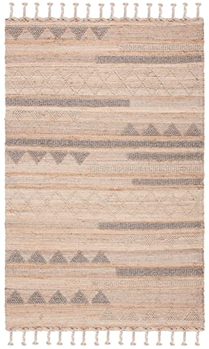 SAFAVIEH Natura Collection Area Rug - 6' x 9', Natural & Beige, Flat Weave Boho Braided Tassel Jute & Wool Design, Ideal for High Traffic Areas in Living Room, Bedroom (NAT278A) - size: 6' x 9' (Rectangular)