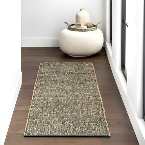 Nuloom Elfriede Handmade, Green/Natural, 2'6" x 8', Solid, Rustic, Jute, Soft and Textured, High Traffic, Stain Resistant, Easy Clean, Durable Area Rug for Bedroom, Living Room, Dining, Den, Foyer - color: Green, size: 2'6" x 8' (Rectangular)