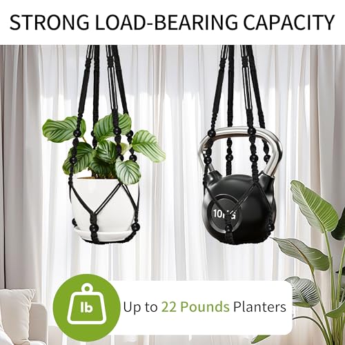 Macrame Plant Hanger - Fits 4-13 Inch Pots, 35"/29"/23" Different Sizes Set, Hanging Planter Holder for Indoor Outdoor, Cotton Rope Boho Home Decor, Black - color: Black, size: 35+29+23in