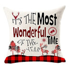 Set of 4 Merry Christmas Believe Reindeer Tree Best Gift Square Pillowcase Decorative Throw Pillow Cover Cushion Case Cotton Linen Material 18" x18'' (Beige&Red) - color: Beige Red