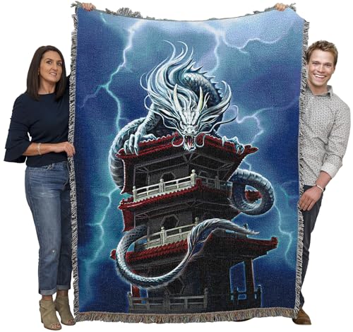 Pure Country Weavers The Tower Dragon Woven Blanket by Anne Stokes - Fantasy Gift Cotton Tapestry Throw - Made in The USA - 72" x 54" - color: Tower, size: 72" x 54"