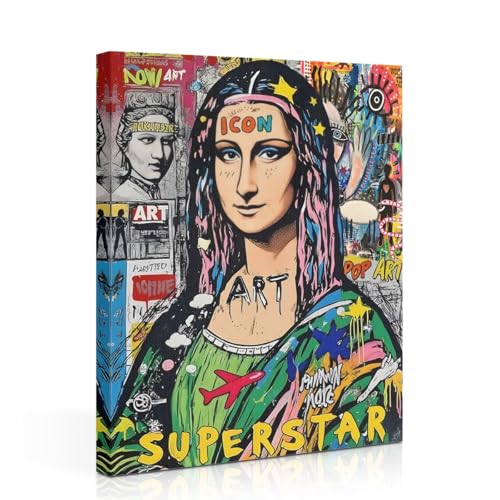Funny Mona Lisa Canvas Wall Art, Mona Lisa Classical Painting Picture Graffiti Wall Decor, Street and Graffiti Art Vintage Whimsical Poster Print for Bathroom Living Room Home Decor 11.5x15 Inch - color: Multi 1394