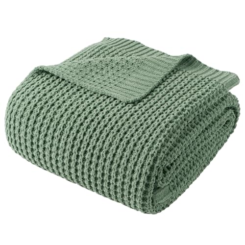 Bunnikins & Clover Knitted Waffle Throw Blanket 50x60 Inches, Sage Green Throw Blanket for Couch, Soft Cozy Chenille Knit Blanket Warm Decorative Throw for Sofa - color: Sage, size: 50"x60"