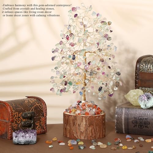 MAIBAOTA Fluorite Crystals Tree of Life Office Home Decor Good Luck Handmade Feng Shui Spiritual Gifts for Women - color: Multicolor04
