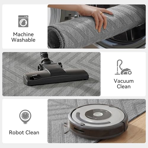 Washable Entryway Rug 2x3 - Non Slip Small Door Mat Indoor Entrance - Low Profile Front Door Mats for Inside House - Boho Woven Foyer Rug - Absorbent Mud Mat for Entryway,Mudroom(2'x3', Grey) - color: Grey-c, size: 2' x 3'