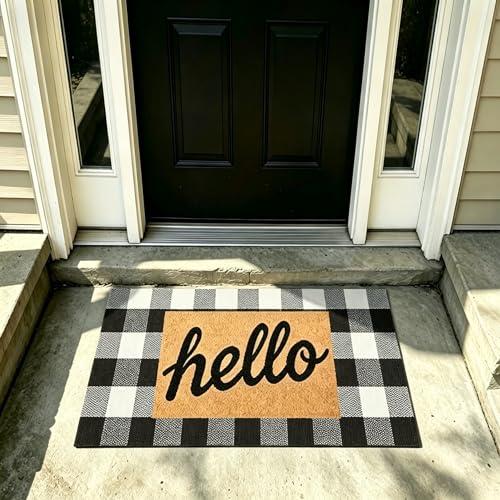 MUBIN Cotton Buffalo Plaid Rug, 24x52 Black and White Outdoor Rug Front Door Decorative Mat, Washable Doormat Foldable Area Rug Layered Door Mats Rug for Front Porch, Entryway, Patio - color: Black White Plaid, size: 2' x 4'4" (Rectangular)