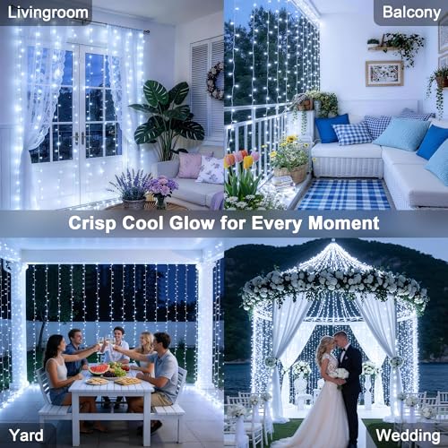 JMEXSUSS 9.5x29.5ft Curtain Lights Indoor Outdoor Decor with Remote, 900LED White Christmas Lights Plug in, Hanging String Lights for Bedroom, Wall, Window, Patio, Garden, Wedding, Reception, Backdrop - color: White, size: 900 LED