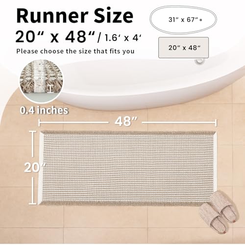 Waffle Bath Mat - Boho Bathroom Rugs Non Slip Washable, Super Absorbent & Quick Dry, Soft Bath Mat Farmhouse Bathroom Decor, 20'' x 48'', Khaki and White - color: Khaki & White, size: 20'' X 48''