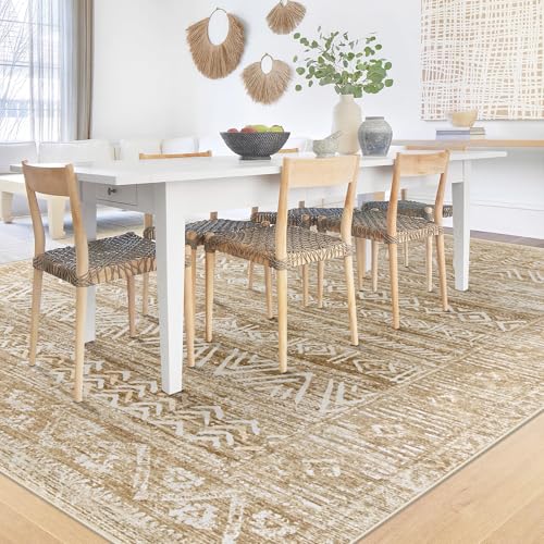 6x9 Area Rugs for Living Room: Washable Moroccan Geometric Boho Rug Farmhouse Non Slip Stain Resistant Large Rug Low Pile Soft Carpet for Bedroom Dining Room Home Office Kids Room (Light Brown,6'x9') - color: Light Brown, size: 6' x 9' (Rectangular)