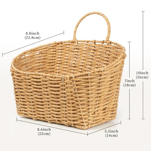 Hanging Wall Basket Handwoven Wicker Basket for Plants, Flowers & Storage, Rustic Farmhouse Wall Decor Organizer, Light Brown Plastic Rattan - color: Plastic Rattan-light Brown