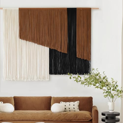 Jakalin Macrame Wall Hanging Dip Dyed Fiber Macrame Wall Decor Boho Cord Living Room Wall Art 57" Wx43 L - color: Brown