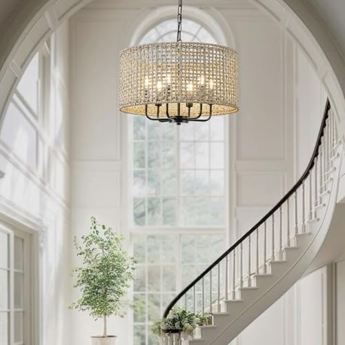 20" Rattan Hand-Woven Boho Wicker Chandelier - 6-Light Drum Farmhouse Oversized Vintage Pendant Light Fixture for Dining Room, Kitchen Island, Entryway (Black) - color: Black 6-Light 20" Drum