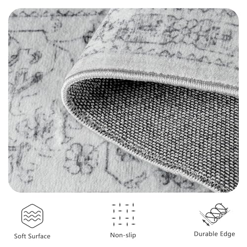 9x12 Area Rugs for Living Room, Washable Vintage Retro Floral Rug, Low Pile Non Slip Distressed Large Carpet for Bedroom, Dining Room, Office, Home (Grey) - color: A-grey, size: 9' x 12' (Rectangular)