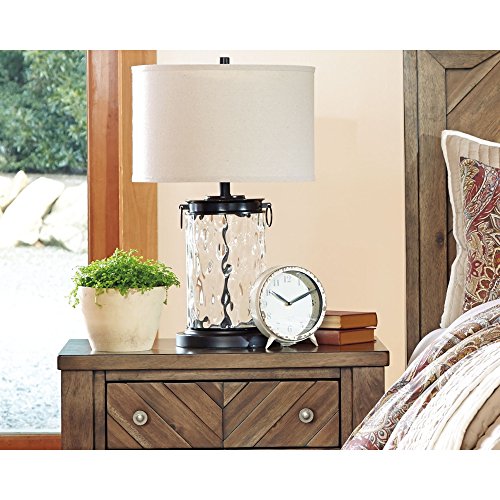 Signature Design by Ashley Tailynn Modern 25.25" Glass Table Lamp with Hardback Shade, Clear - color: Taupe With Clear
