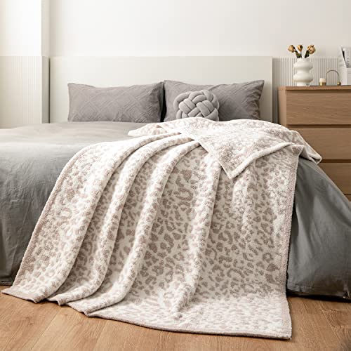 MH MYLUNE HOME Large Soft Micro Plush Leopard Blanket (71x78 inches, Khaki) Warm Reversible Cheetah Blanket Leopard Pattern Throw for Couch Bed Sofa - color: Leopard Khaki, size: 71"x78" - 550 GSM