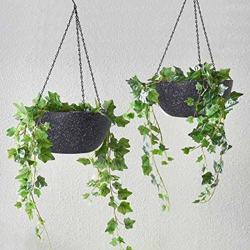 WOUSIWER 13 inch 2Pack Large Hanging Planters for Outdoor Indoor Plants with Drainage Holes and Chain, Round Hanging Flower Pots for Garden Home Porch Decor, Black Speckles - color: Black Speckles