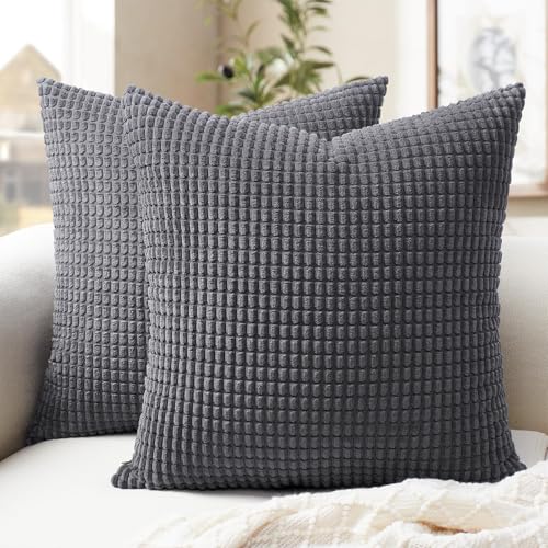 Softalker Throw Pillow Covers 18x18 Inch, Set of 2, Soft Corduroy Boho Stripe Decorative Pillow Cover, Couch Fluffy Pillow Cover for Farmhouse Home Decor Bed Living Room, Dark Grey - color: Yml Dark Grey, size: 18" x 18" (Pack of 2)