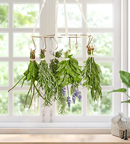 2pack Herb Drying Rack With Golden Herb Dryer Hooks, Hanging Rack With Wooden Balls, Golden Color