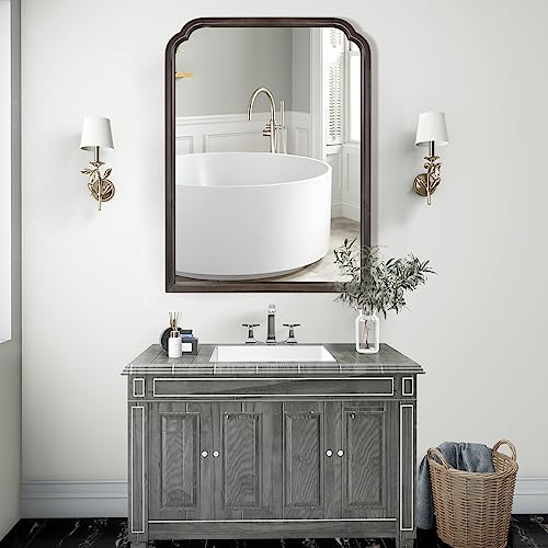 WallBeyond Wood Bathroom Mirrors for Wall Mounted, 30" x 40" Rustic Wood Frame Wall Mirrors Decorative for Living Room or Bedroom Vanity Mirror (Black) - color: Black B, size: 40"L x 30"W