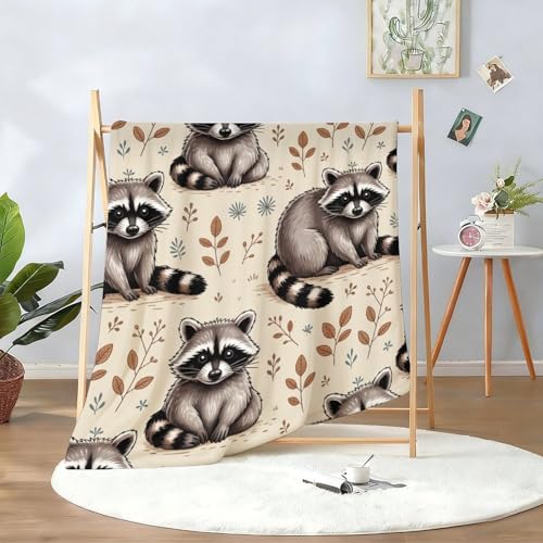 Raccoon Pattern Blanket, Cute Animal Flannel Throw Blanket for Couch Bed Or Chair, Luxury Lightweight Comfy Blankets Home Decor Gift(1)(2)(3)(4) 40x50in(100 * 125cm) - color: Style-3, size: 40x50in(100*125cm)