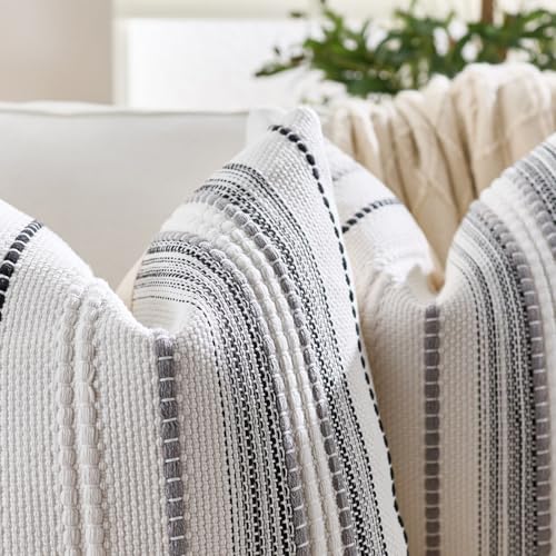 Boho Pillow Covers 18x18 Inch White Black Grey Striped Farmhouse Decorative Accen Throw Pillow Covers Boho Cushion Case for Bed Sofa Couch Home Decor Set of 2 - color: Black Grey White