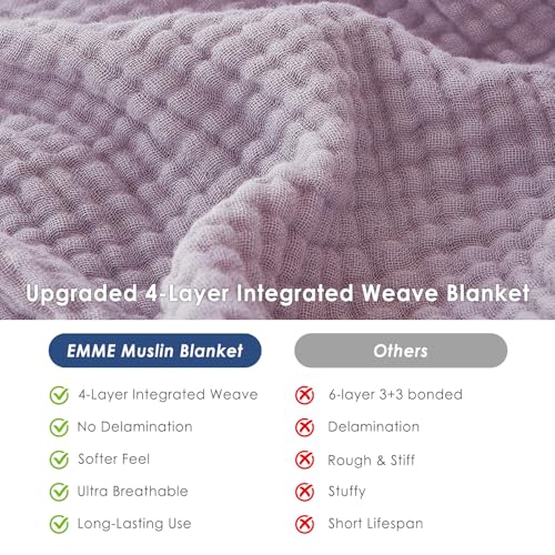EMME Cotton Muslin Large Throw Blanket Couch Breathable Gauze Soft Lightweight Bed Blankets Adults (Heather Lavender, 50"x70") - color: 11 - Lavender, size: Large Throw (50" X 70")
