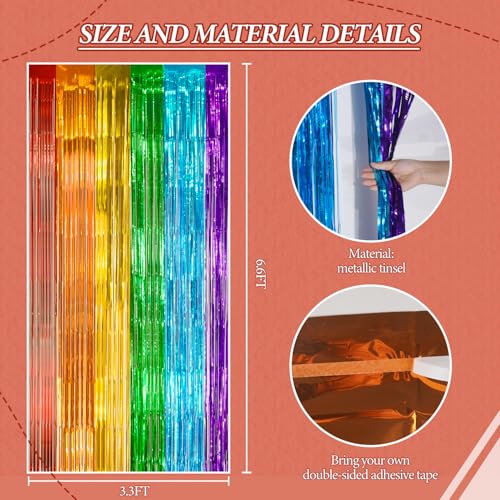 DECOCKRAT 2 Pack Foil Fringe Backdrop - Combo Rainbow Shiny Tinsel Curtains for Party Decoration/Photo Booth Props - 3.3x6.6 FT Metallic Foil Backdrop for Birthday, Wedding, Graduation, Christmas. - color: Combo Rainbow