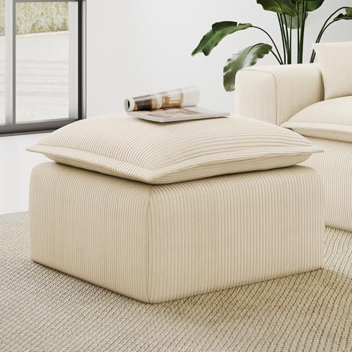 Beige Corduroy Pouf for Modular Sectional Sofa, Matching Accessory for Living Room, Bedroom and Apartment - color: Beige, size: Pouf (Ships in One Box)