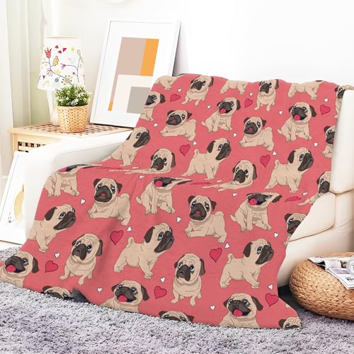 Throw Blanket for Couch, 300GSM Warm Soft Cozy Flannel Blanket, Cute Blanket for All Seasons Bedroom Home Decor Gifts, Pink Funny Dogs 50x60 Inches - color: Pink Funny Dogs