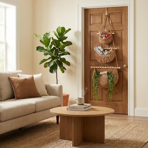 3 Tier Hanging Fruit Basket, Jute Wall Baskets, Hanging Produce Baskets for Storage Fruits and Vegetables, Hanging Basket Wall for Kitchen, Bedroom, Bathroom (Brown) - color: Brown, size: 3 Tier / Standard