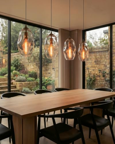 CASAMOTION Modern Pendant Lights Kitchen Island Large Gold Hanging Light Fixtures for Dining Table Blown Art Glass Clear Organic Globe Bedroom Foyer Entryway Hallway Lamp 12 Inch 1 Pack - color: Clear+Glod 12"H-1 Pack