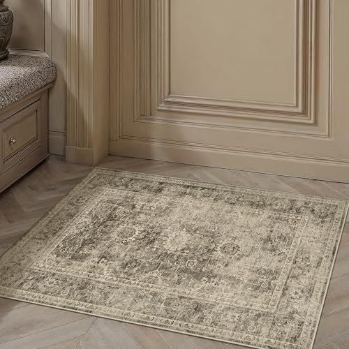 2x3 Washable Area Rug for Entryway Brown Vintage Non-Slip Low Pile Distressed Rustic Carpet Door Mat Soft Small Throw Rug for Indoor Entrance Bathroom - color: Retro | Brown, size: 2' x 3' (Rectangular)
