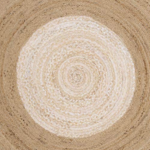 SAFAVIEH Cape Cod Collection Area Rug - 5' Round, Beige & Natural, Handmade Boho Fringe Jute & Cotton, Ideal for High Traffic Areas in Living Room, Bedroom (CAP701B) - color: Beige/Natural, size: 5' (Round)