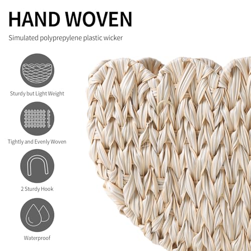 Coeusy Wicker Wall Basket,Scalloped Hanging Wall Basket for Storage and Organizing,Wicker Decorative Storage Baskets for Flower,Magazine,Nursery,Front Door,Bathroom Boho Decor - color: White