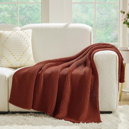 Rust Knit Throw Blanket for Couch, Rust Orange Throw Blanket, Soft Cozy Stretchy Reversible Garter Knitted Blankets for Bed, 50"x60", Rust Red - color: Rust, size: 50"x60"