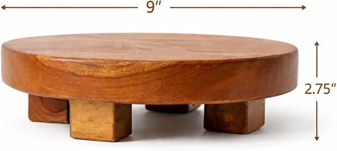 Teak Handmade Display Riser for Bathroom Counter Decor, Round Pedestal Stand for Shelf, Home Centerpiece Decor