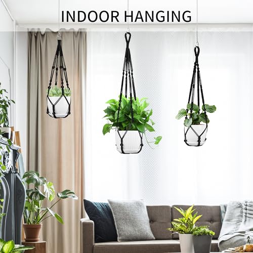 Macrame Plant Hanger - Fits 4-13 Inch Pots, 35"/29"/23" Different Sizes Set, Hanging Planter Holder for Indoor Outdoor, Cotton Rope Boho Home Decor, Black - color: Black, size: 35+29+23in