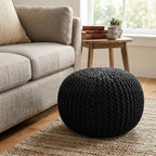 BIRDROCK HOME Round Pouf Ottoman Foot Rest - 18.5”x18.5”x15” Boho Compact Comfortable Soft Cotton Braided Foot Stool with Bean Bag Filling for Living Room, Bedroom, or Nursery (Charcoal Gray) - color: Charcoal Gray