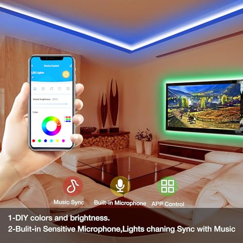 DAYBETTER Smart RGB Led Strip Lights, 50ft Led Lights for Bedroom with App Control, Multicolor Changing Led Light Strips Apply for Home Decor, Living Room, Kitchen, Home Party Decoration - size: 50 ft