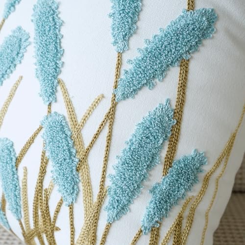 vctops Farmhouse Pampas Grass Cotton Tufted Throw Pillow Cover Boho Embroidery Pillowcase Soft Square Cushion Case for Sofa Couch Bed Chair (Blue C,18"x18") - color: Blue C