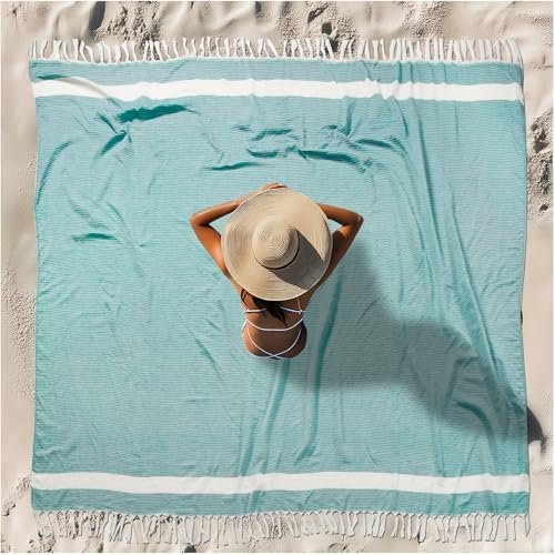 Oversized Turkish Beach Towel Blanket XXL Cotton Sandproof Towels Boho Woven Extra Large Big Sand Free Giant Throw Blankets Huge Quilt XL Picnic Camping Necessities Cloud For Adult Gifts Teal - color: Woven Teal, size: Xxxl(88x82 In,224x208 Cm)