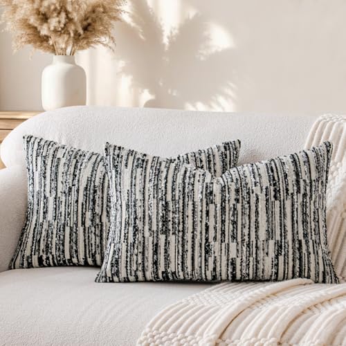 a moment Boho Throw Pillow Covers Set of 2,Striped Decorative Rustic Farmhouse Pillow Cases,Aesthetic Modern Home Decor Couch Cushion Covers for Bed Sofa Living Room 20"X12" Black - color: Black, size: 20" x 12" (Pack of 2)
