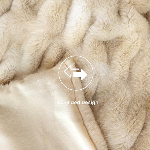 Faux Rabbit Fur Throw Blanket, Ultra Soft Plush Cozy Blanket for Couch Bed, Thick Fluffy Ruched Tie-Dye Decorative Blanket, Giftable,60"x80",Tie-Dye Khaki - color: Tie-dye Khaki, size: Twin(60"x80")